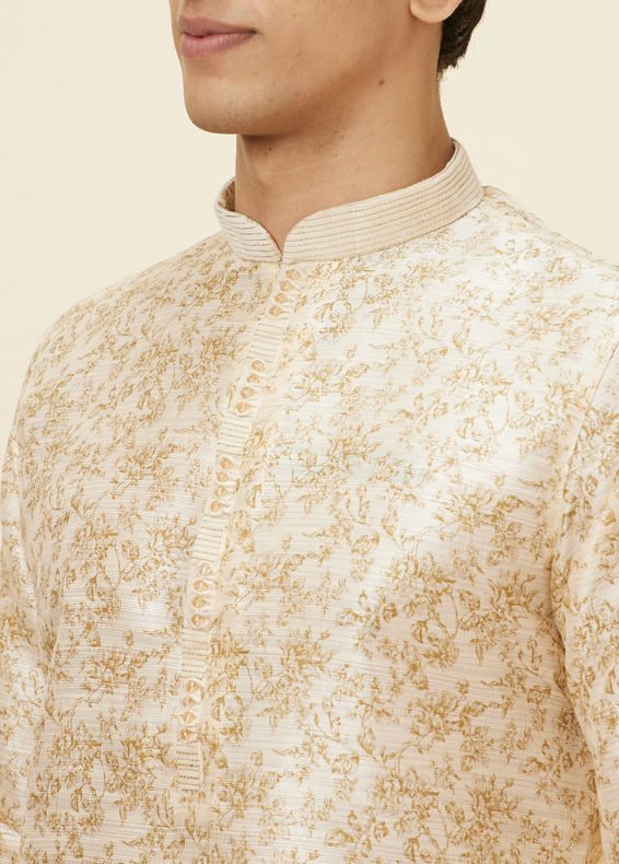 Manyavar Men Biscuit Beige Bel Buti Printed Kurta Set