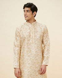 Manyavar Men Biscuit Beige Bel Buti Printed Kurta Set