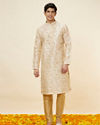 Manyavar Men Biscuit Beige Bel Buti Printed Kurta Set