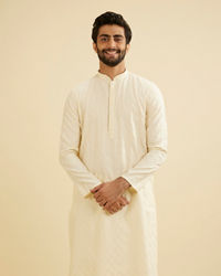 Manyavar Men Vanilla White Diamond Patterned Kurta Set