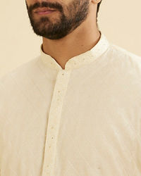 Manyavar Men Vanilla White Diamond Patterned Kurta Set