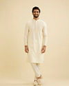 Manyavar Men Vanilla White Diamond Patterned Kurta Set