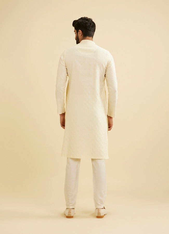 Manyavar Men Vanilla White Diamond Patterned Kurta Set