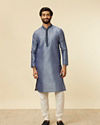 alt message - Manyavar Men Mid Blue Buta Diamond Patterned Kurta Set image number 2