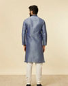 alt message - Manyavar Men Mid Blue Buta Diamond Patterned Kurta Set image number 5