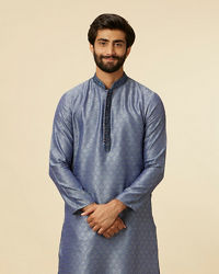 Manyavar Men Mid Blue Buta Diamond Patterned Kurta Set