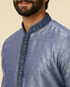 alt message - Manyavar Men Mid Blue Buta Diamond Patterned Kurta Set image number 1