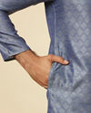 Manyavar Men Mid Blue Buta Diamond Patterned Kurta Set