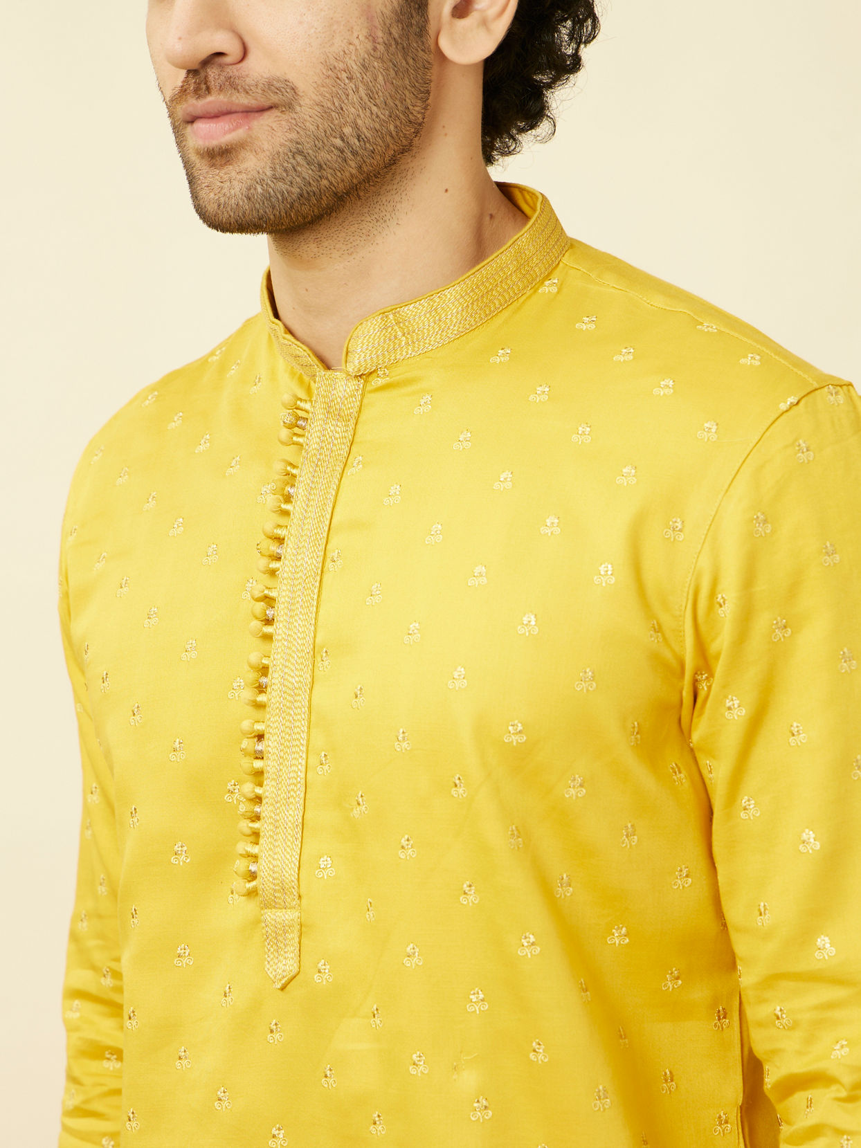 Manyavar Men Sunrise Orange Floral Spot Patterned Kurta Set
