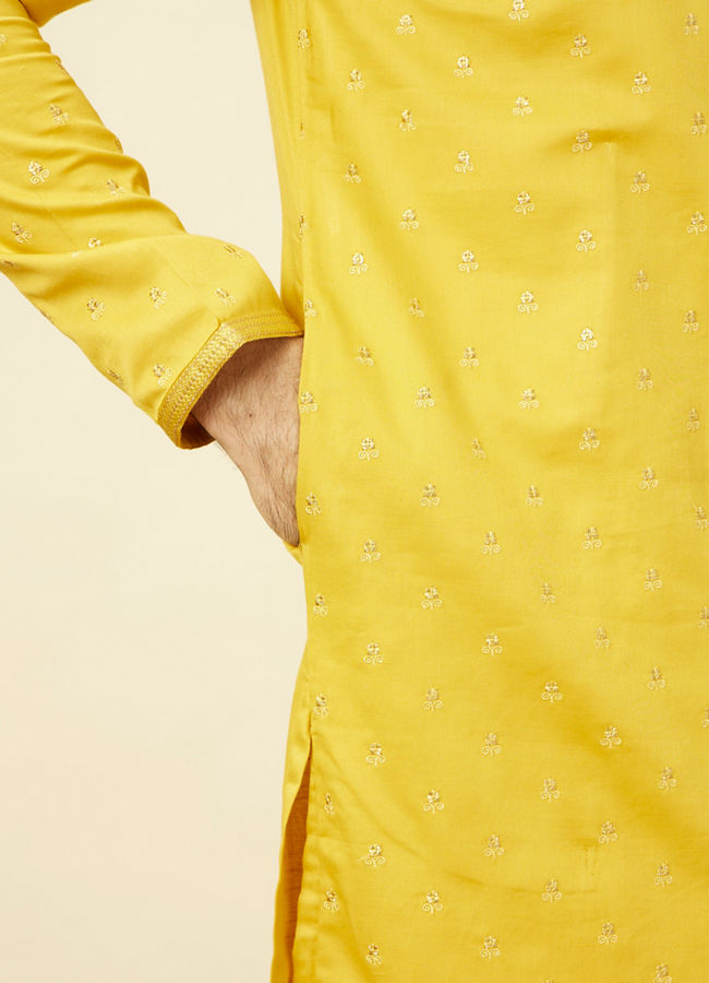 Manyavar Men Sunrise Orange Floral Spot Patterned Kurta Set