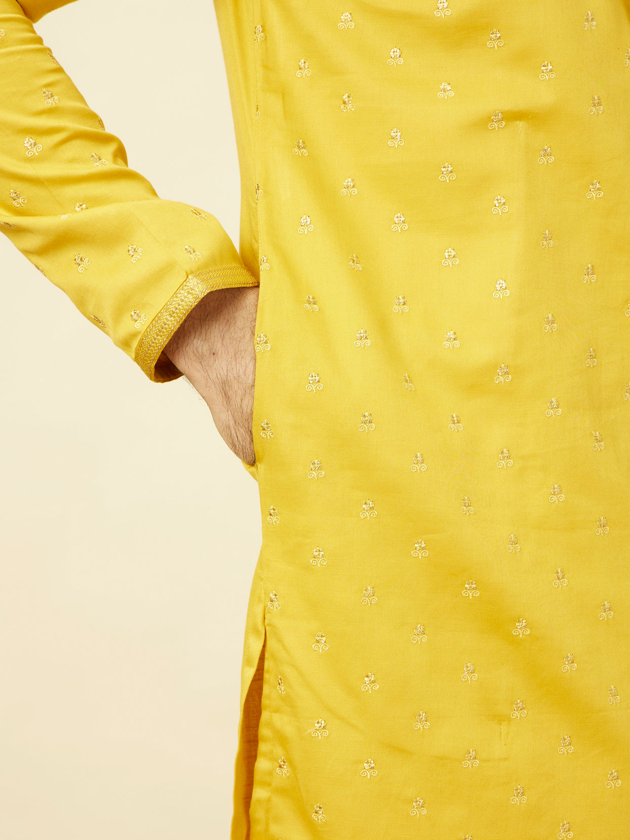 Manyavar Men Sunrise Orange Floral Spot Patterned Kurta Set