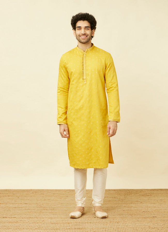 Manyavar Men Sunrise Orange Floral Spot Patterned Kurta Set