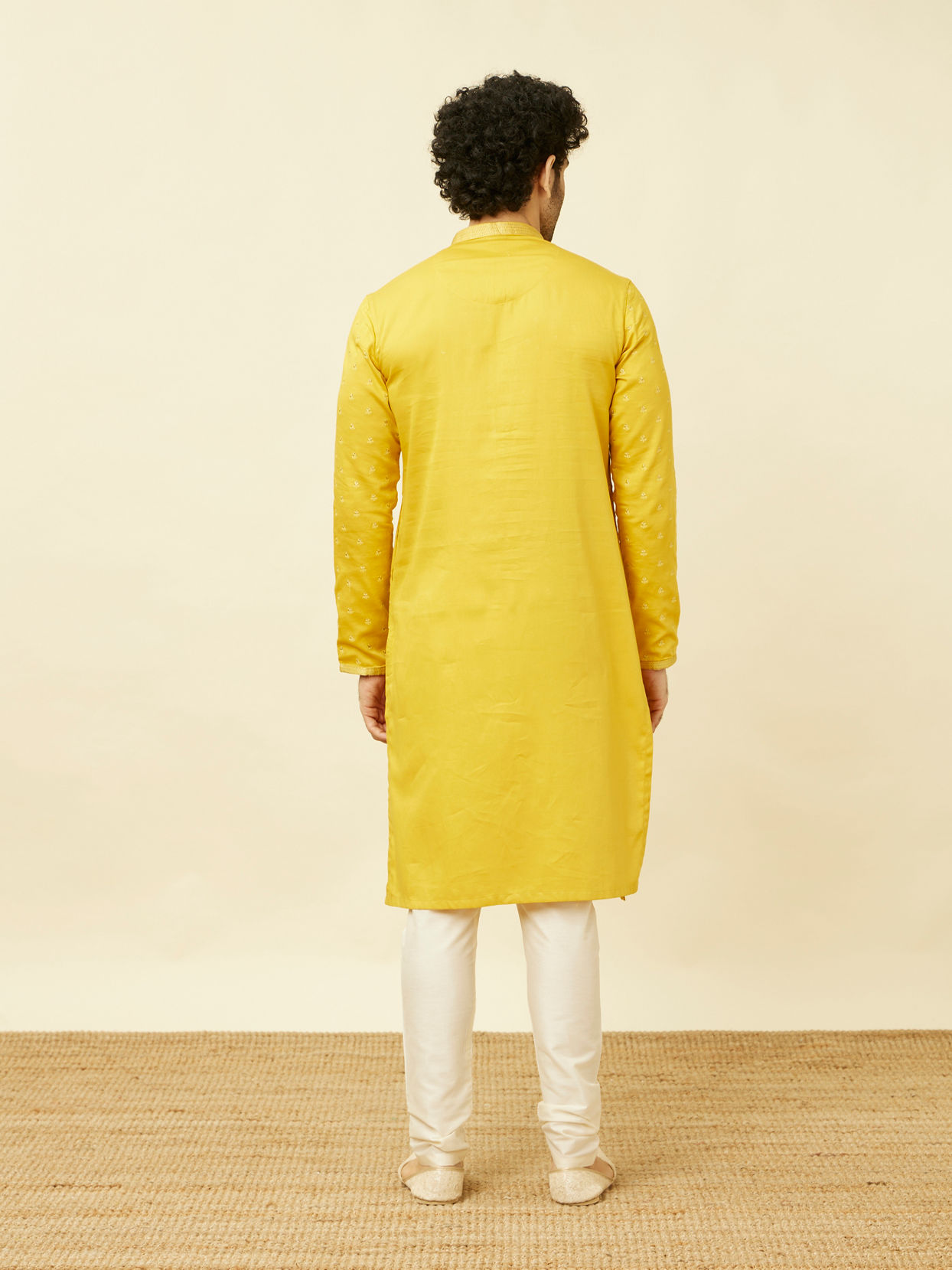 Manyavar Men Sunrise Orange Floral Spot Patterned Kurta Set