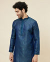 alt message - Manyavar Men Cobalt Blue Medallion Patterned Kurta Set image number 0