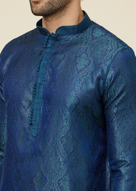 Manyavar Men Cobalt Blue Medallion Patterned Kurta Set