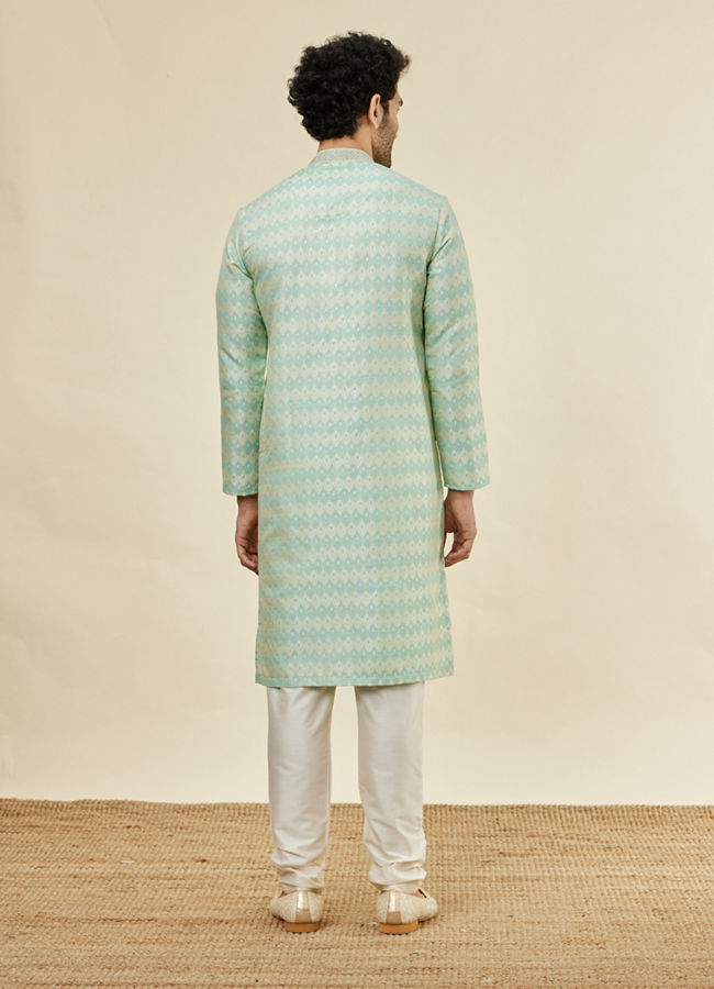 Manyavar Men Sea Green Flower Bud Patterned Kurta Set image number 5