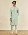 Manyavar Men Sea Green Flower Bud Patterned Kurta Set image number 2