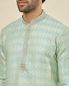 Manyavar Men Sea Green Flower Bud Patterned Kurta Set image number 1