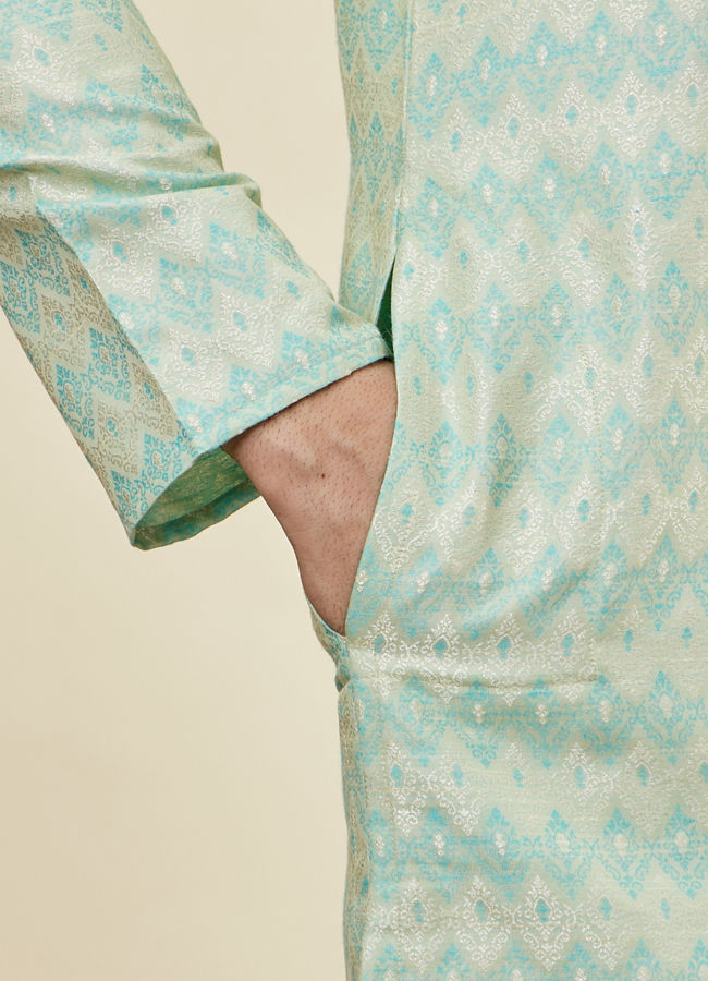 Manyavar Men Sea Green Flower Bud Patterned Kurta Set image number 3