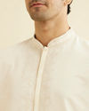 Manyavar Men Cream Beige Plain Classic Kurta Set with Embroidered Neckline