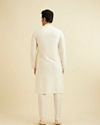 Manyavar Men Cream Beige Plain Classic Kurta Set with Embroidered Neckline