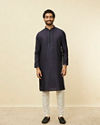 Manyavar Men Midnight Blue Embroidered Neckline Kurta Set