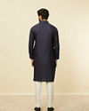 Manyavar Men Midnight Blue Embroidered Neckline Kurta Set
