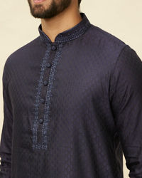 Manyavar Men Midnight Blue Embroidered Neckline Kurta Set