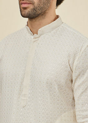 Manyavar Men Jasmine White Chikankari Embroidered Kurta Set image number 1