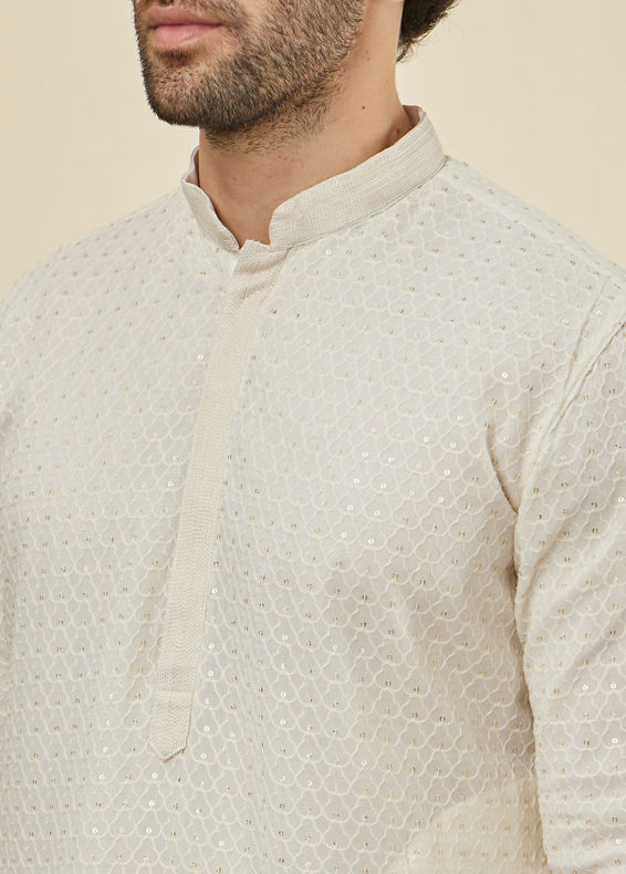Manyavar Men Jasmine White Chikankari Embroidered Kurta Set