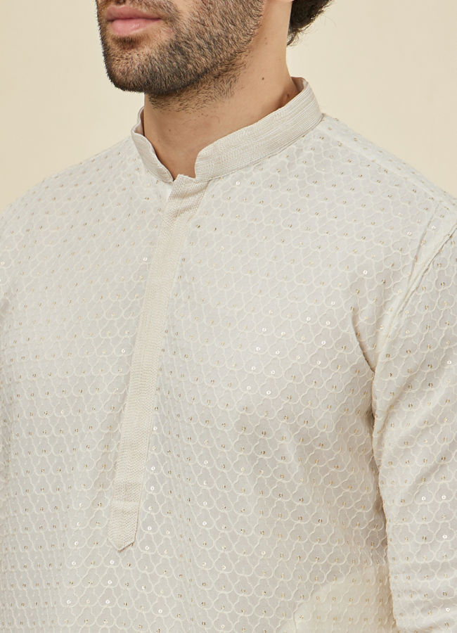 alt message - Manyavar Men Jasmine White Chikankari Embroidered Kurta Set image number 1