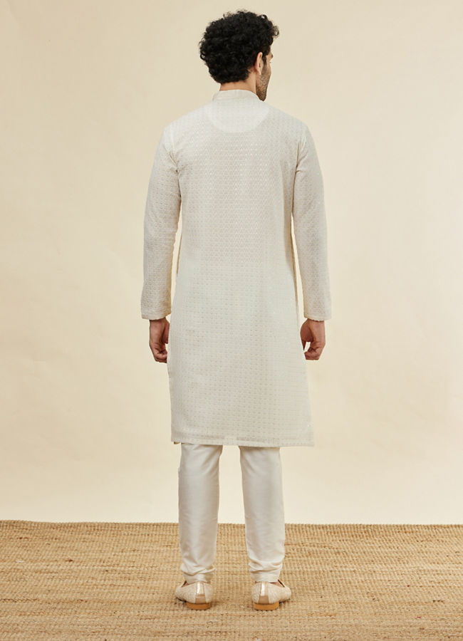 Manyavar Men Jasmine White Chikankari Embroidered Kurta Set