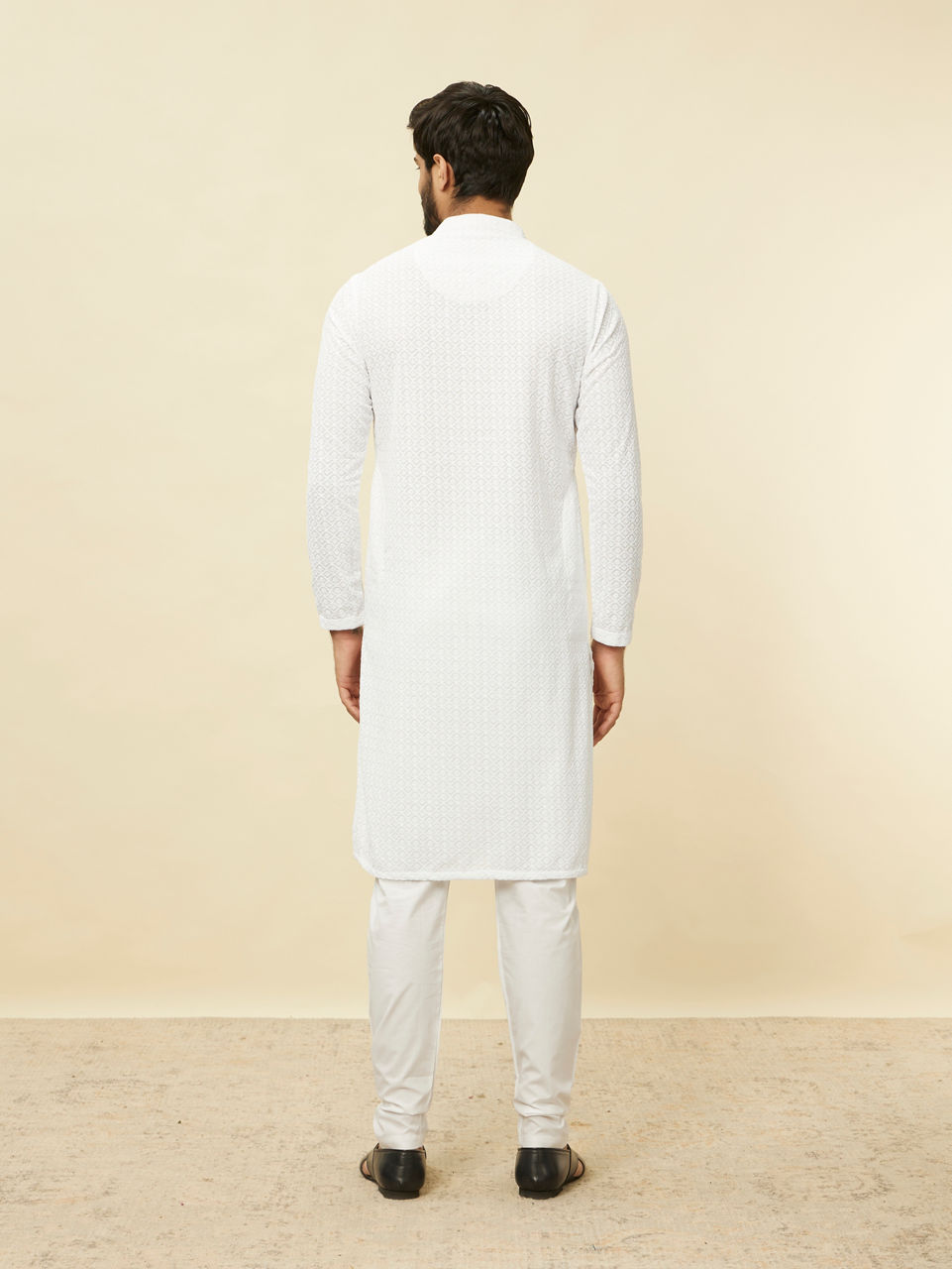 Manyavar Men Pristine White Chikankari Kurta Set