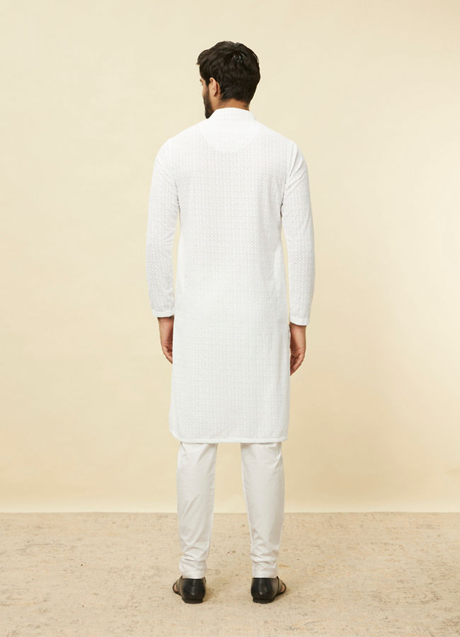 Manyavar Men Pristine White Chikankari Kurta Set