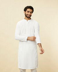 Manyavar Men Pristine White Chikankari Kurta Set