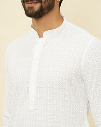 Manyavar Men Pristine White Chikankari Kurta Set