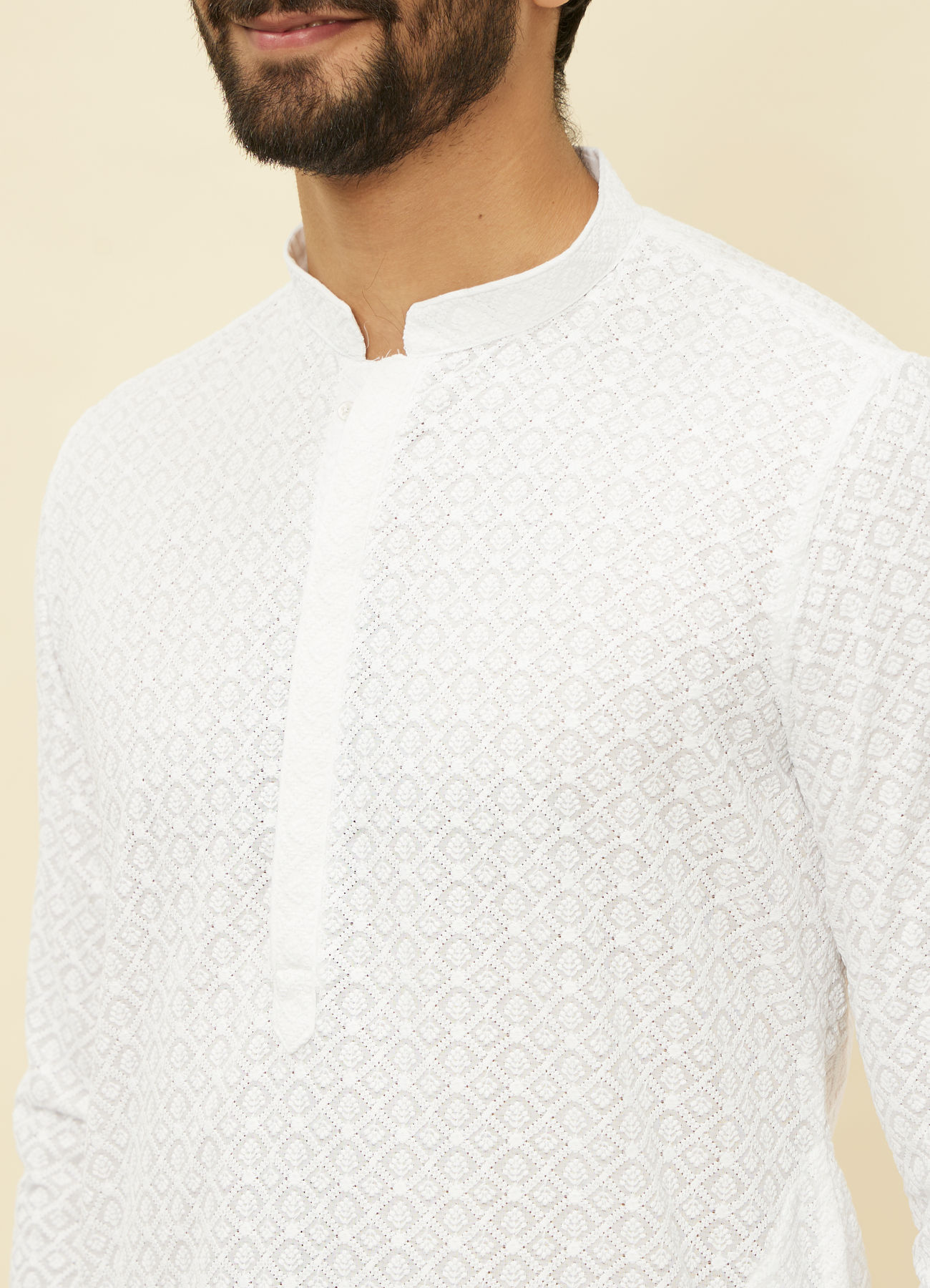 Manyavar Men Pristine White Chikankari Kurta Set