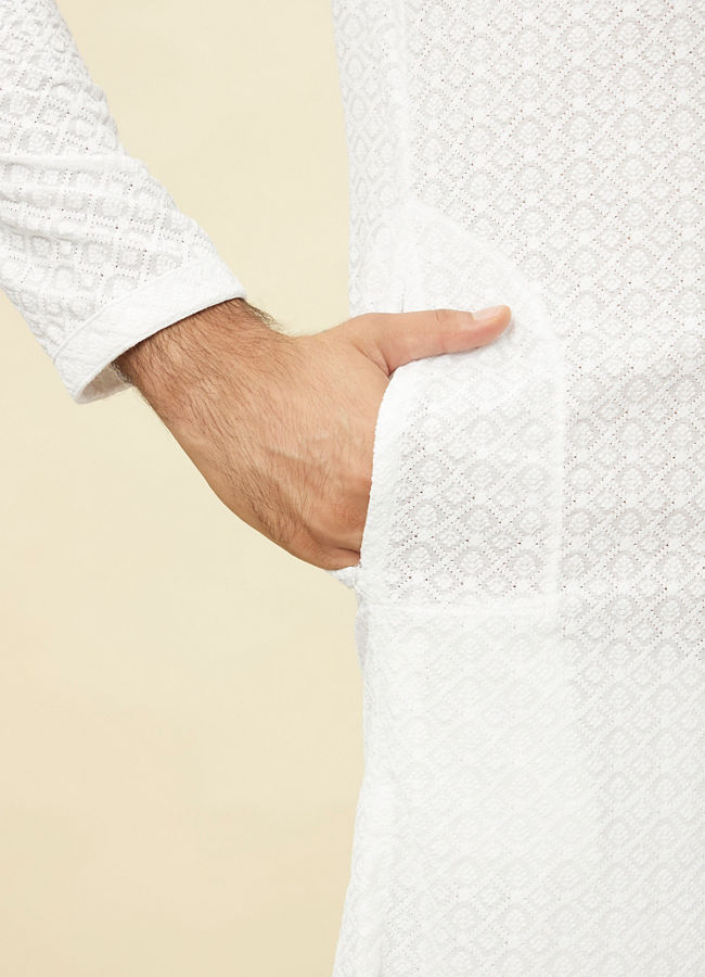 Manyavar Men Pristine White Chikankari Kurta Set