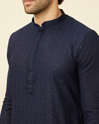 Manyavar Men Navy Blue Diamond Chikankari Patterned Kurta Set