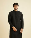 alt message - Manyavar Men Black Self Embroidered Kurta Pajama image number 0