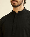 alt message - Manyavar Men Black Self Embroidered Kurta Pajama image number 1