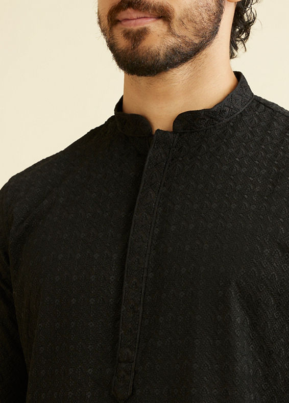 Manyavar Men Black Self Embroidered Kurta Pajama