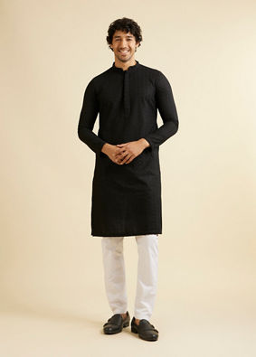 alt message - Manyavar Men Black Self Embroidered Kurta Pajama image number 2