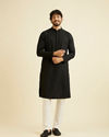 alt message - Manyavar Men Black Self Embroidered Kurta Pajama image number 2