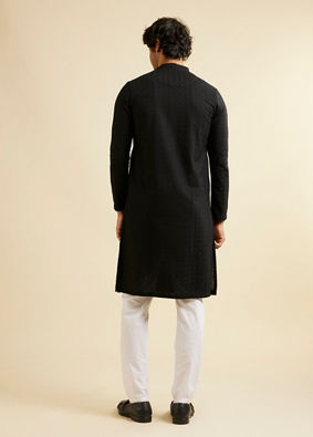 alt message - Manyavar Men Black Self Embroidered Kurta Pajama image number 6