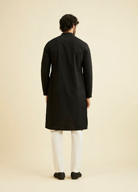 alt message - Manyavar Men Black Self Embroidered Kurta Pajama image number 4