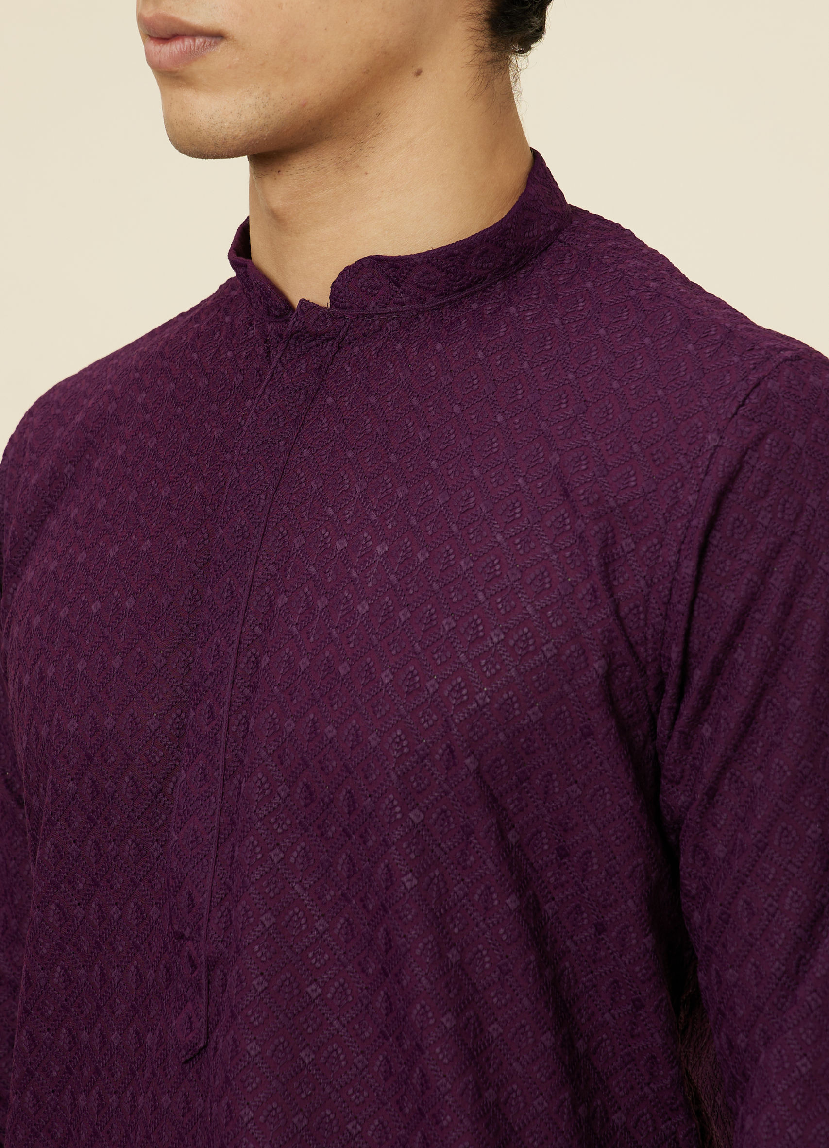 Buy Jamun Purple Jaal Patterned Chikankari Kurta Set Online in the