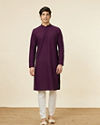 Manyavar Men Jamun Purple Jaal Patterned Chikankari Kurta Set