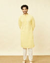 Manyavar Men Lemon Drop Yellow Chikankari Embroidered Kurta Set