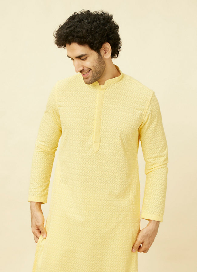 Buy Lemon Drop Yellow Chikankari Embroidered Kurta Set Online in